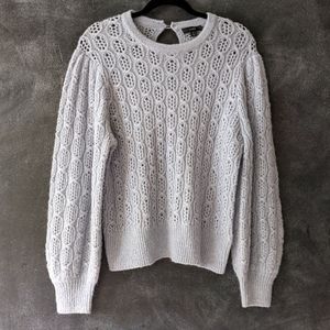 J. Crew Soft Blue Gray Balloon Sleeve Wool Alpaca Cable Knit Sweater Size Large